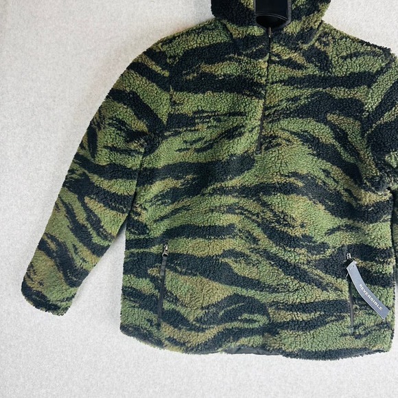 New GAP Boys Sz 12 Reversible Sherpa Quarter Zip Hoodie Jacket Camo Black NWT - Picture 4 of 11